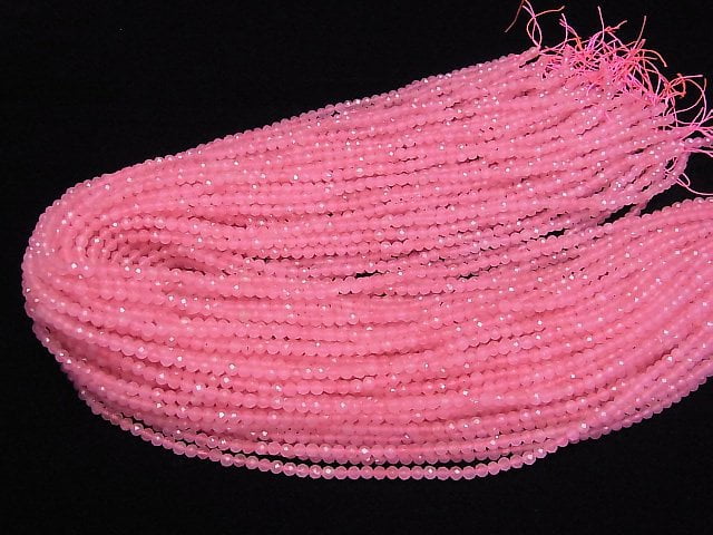 [Video]High Quality! Pink color Jade Faceted Round 3mm 1strand beads (aprx.15inch/37cm)