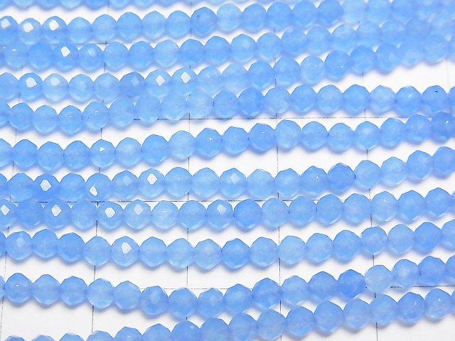 [Video]High Quality! Blue color Jade Faceted Round 3mm 1strand beads (aprx.15inch/37cm)