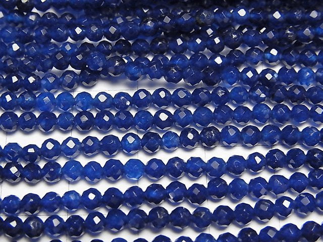 [Video]High Quality! Blue color Jade Faceted Round 3mm 1strand beads (aprx.15inch/37cm)