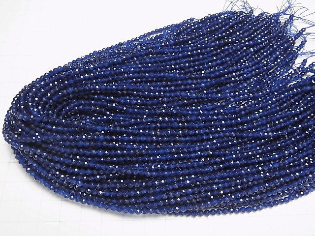 [Video]High Quality! Blue color Jade Faceted Round 3mm 1strand beads (aprx.15inch/37cm)