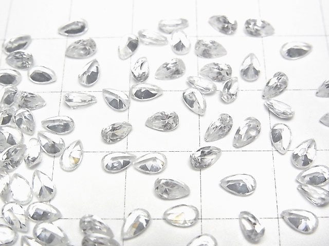 [Video]High Quality Natural White Zircon AAA Loose Stone Pear Shape Faceted 5x3mm 5pcs