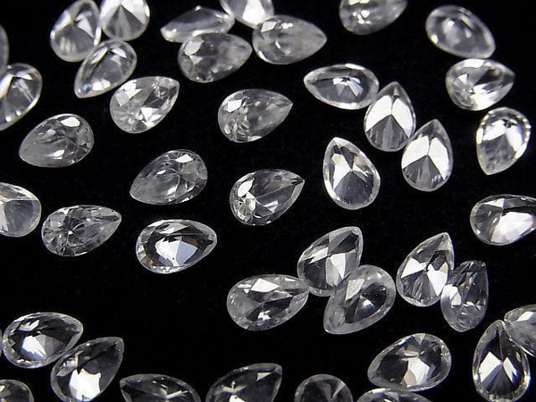 [Video]High Quality Natural White Zircon AAA Loose Stone Pear Shape Faceted 6x4mm 2pcs