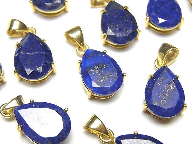 [Video]Lapislazuli AA++ Pear shape Faceted Pendant 14x10mm 18KGP 1pc