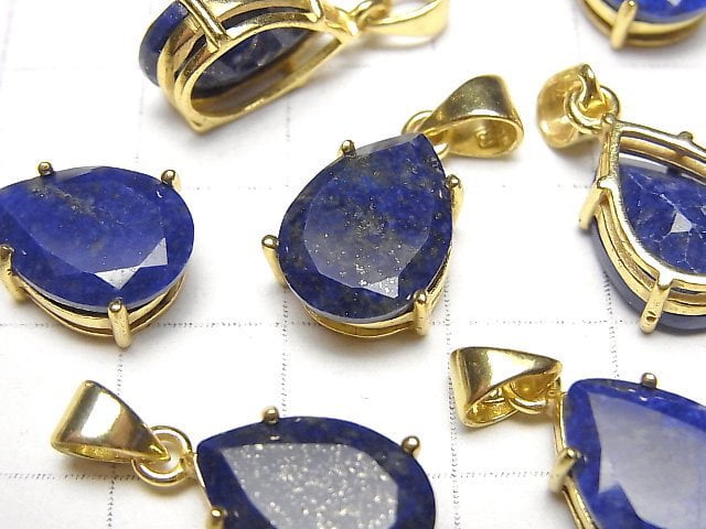 [Video]Lapislazuli AA++ Pear shape Faceted Pendant 14x10mm 18KGP 1pc