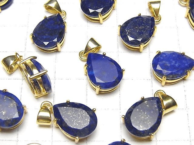 [Video]Lapislazuli AA++ Pear shape Faceted Pendant 14x10mm 18KGP 1pc