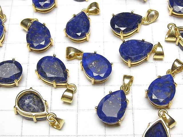 [Video]Lapislazuli AA++ Pear shape Faceted Pendant 14x10mm 18KGP 1pc