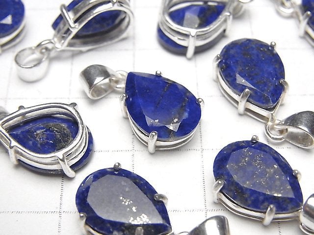 [Video]Lapislazuli AA++ Pear shape Faceted Pendant 14x10mm Silver925 1pc