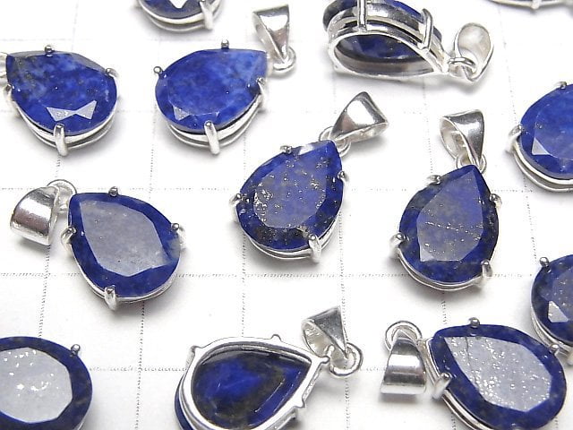 [Video]Lapislazuli AA++ Pear shape Faceted Pendant 14x10mm Silver925 1pc