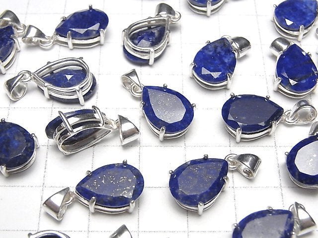 [Video]Lapislazuli AA++ Pear shape Faceted Pendant 14x10mm Silver925 1pc