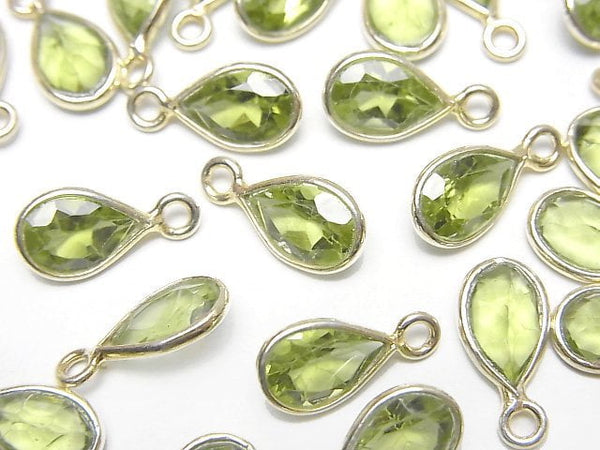 [Video]High Quality Peridot AAA Bezel Setting Pear shape Faceted 9x6mm 18KGP 2pcs