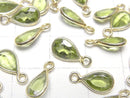[Video]High Quality Peridot AAA Bezel Setting Pear shape Faceted 9x6mm 18KGP 2pcs