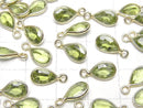 [Video]High Quality Peridot AAA Bezel Setting Pear shape Faceted 9x6mm 18KGP 2pcs