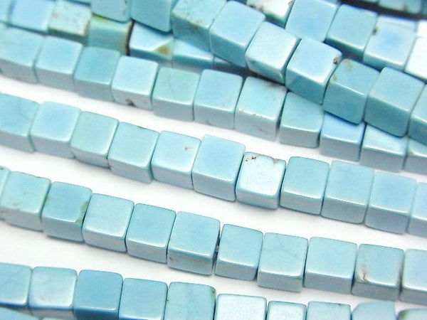 [Video]Magnesite Turquoise Cube 4x4x4mm 1strand beads (aprx.15inch/37cm)