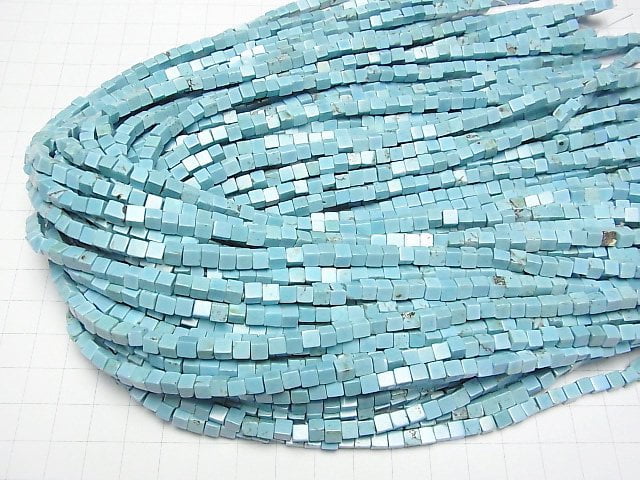 [Video]Magnesite Turquoise Cube 4x4x4mm 1strand beads (aprx.15inch/37cm)