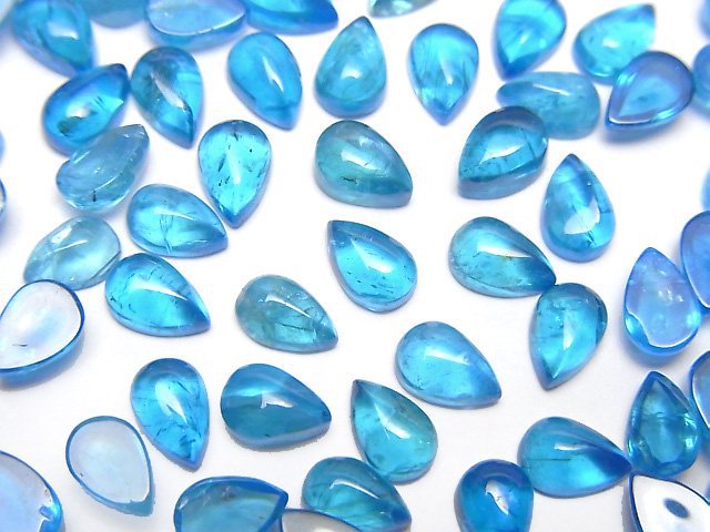 [Video]High Quality Neon Blue Apatite AA++ Pear Shape Cabochon 6x4mm 2pcs