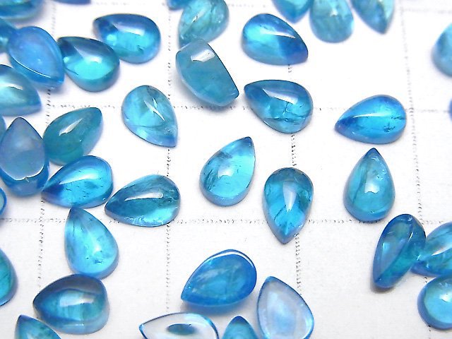 [Video]High Quality Neon Blue Apatite AA++ Pear Shape Cabochon 6x4mm 2pcs