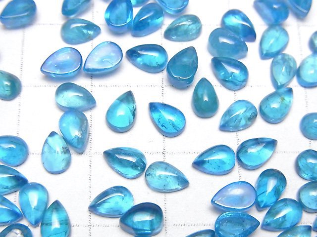 [Video]High Quality Neon Blue Apatite AA++ Pear Shape Cabochon 6x4mm 2pcs