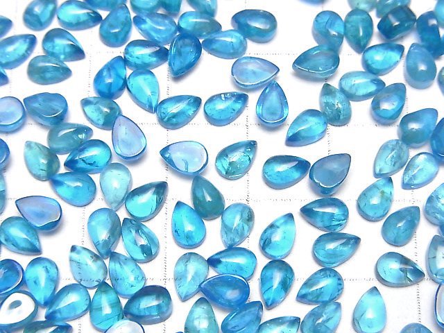 [Video]High Quality Neon Blue Apatite AA++ Pear Shape Cabochon 6x4mm 2pcs