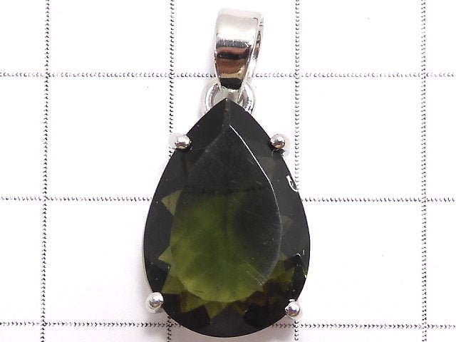 [Video][One of a kind] Moldavite AAA Faceted Pendant Silver925 NO.48