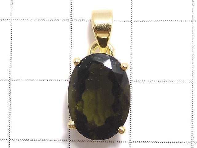 [Video][One of a kind] Moldavite AAA Faceted Pendant 18KGP NO.54