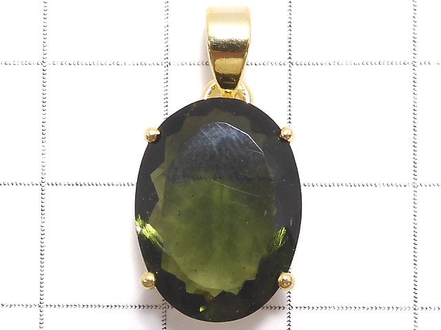 [Video][One of a kind] Moldavite AAA Faceted Pendant 18KGP NO.58
