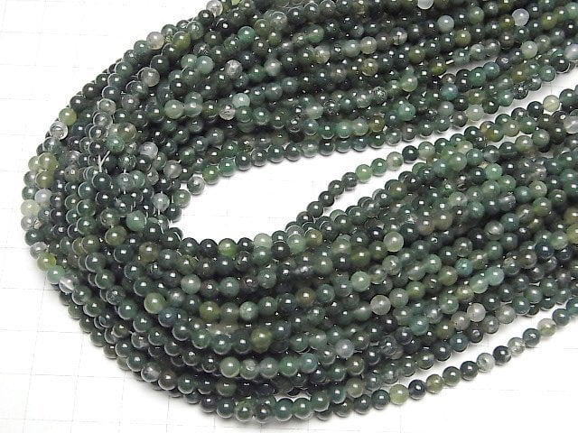 [Video] Moss Agate  Round 4mm 1strand beads (aprx.15inch/36cm)