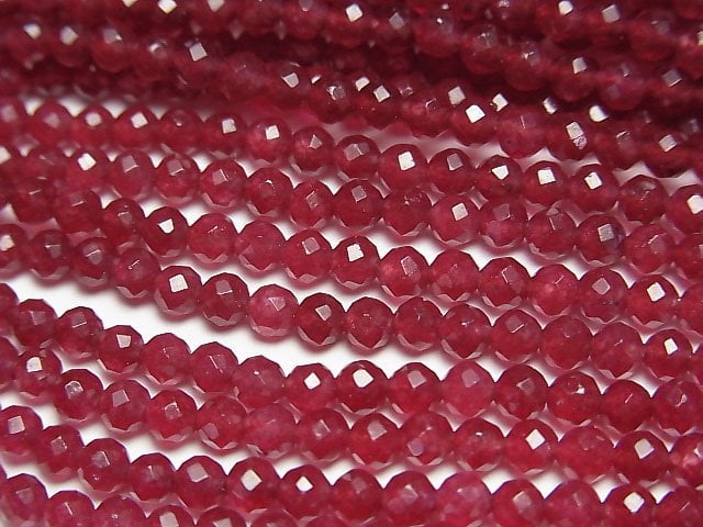 [Video]High Quality! Red color Jade Faceted Round 3mm 1strand beads (aprx.15inch/37cm)