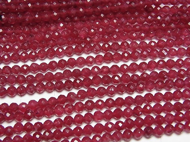 [Video]High Quality! Red color Jade Faceted Round 3mm 1strand beads (aprx.15inch/37cm)