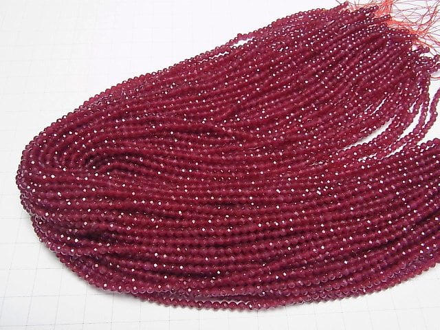 [Video]High Quality! Red color Jade Faceted Round 3mm 1strand beads (aprx.15inch/37cm)