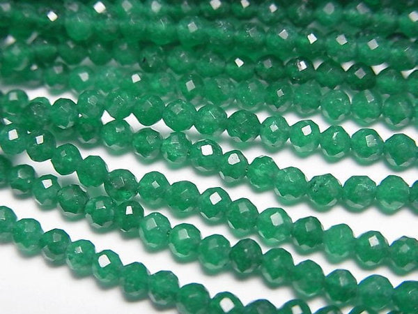 [Video]High Quality! Green color Jade Faceted Round 3mm 1strand beads (aprx.15inch/37cm)