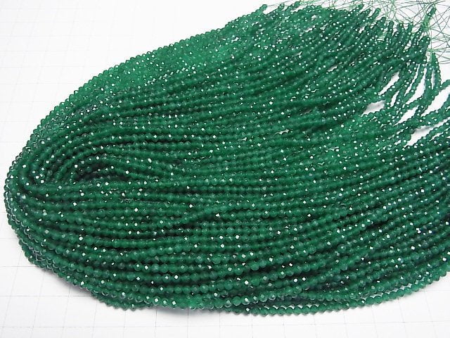 [Video]High Quality! Green color Jade Faceted Round 3mm 1strand beads (aprx.15inch/37cm)