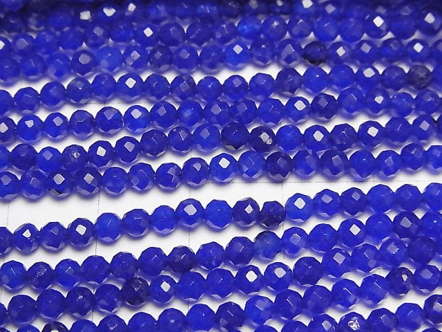 [Video]High Quality! Blue color Jade Faceted Round 3mm 1strand beads (aprx.15inch/37cm)