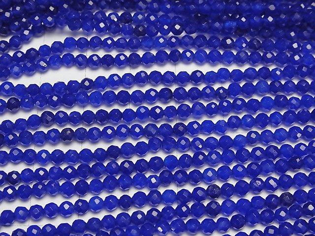 [Video]High Quality! Blue color Jade Faceted Round 3mm 1strand beads (aprx.15inch/37cm)