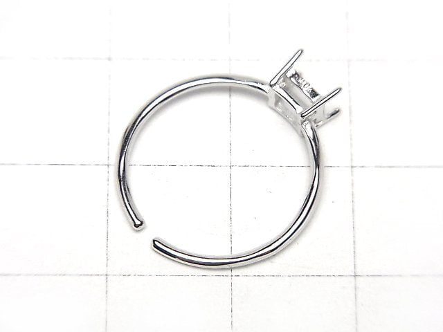 [Video]Silver925 Ring Frame (Prong Setting)Square Faceted 4mm Rhodium Plated Free Size 1pc