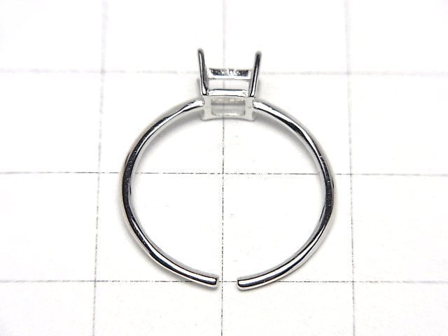 [Video]Silver925 Ring Frame (Prong Setting)Square Faceted 4mm Rhodium Plated Free Size 1pc