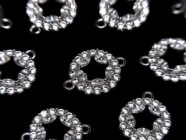 Silver 925 Coin 13x10x3mm Both Sides Charm (with CZ) [Rhodium Plated] 1pc
