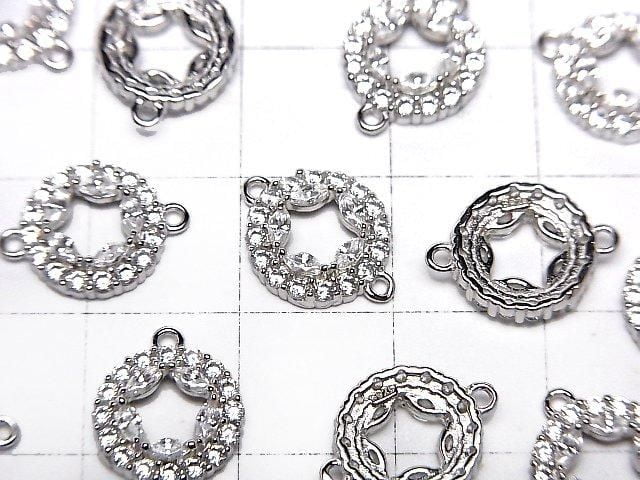 Silver 925 Coin 13x10x3mm Both Sides Charm (with CZ) [Rhodium Plated] 1pc