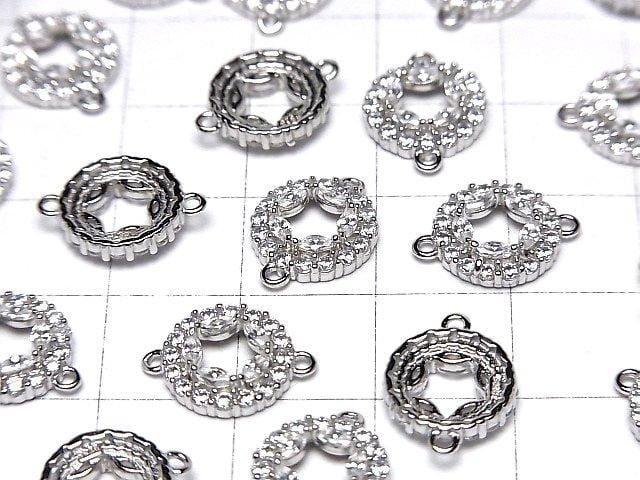 Silver 925 Coin 13x10x3mm Both Sides Charm (with CZ) [Rhodium Plated] 1pc
