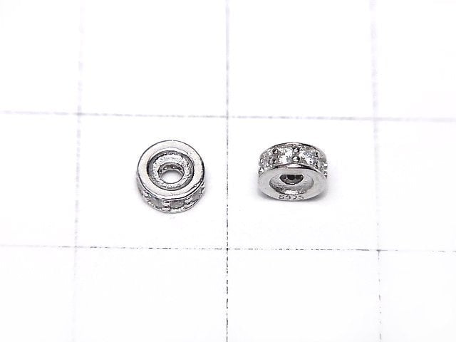 Silver925 Roundel 5x5x2mm (with CZ) Rhodium Plated 2pcs