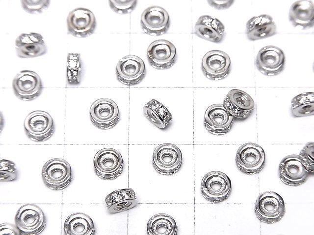 Silver925 Roundel 5x5x2mm (with CZ) Rhodium Plated 2pcs