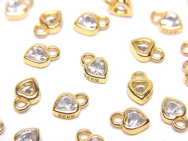 Silver925 Heart 6x4x2mm Charm (with CZ) [18KGP] 2pcs