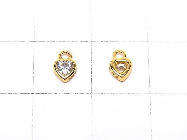 Silver 925 Heart Charm 6x4x2mm (with CZ) [18KGP] 2pcs