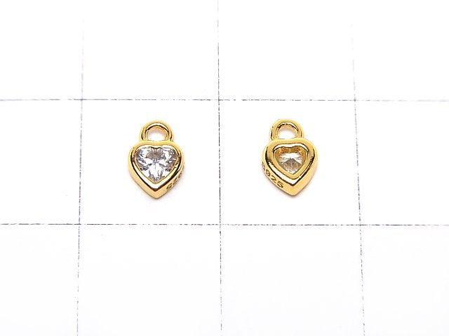 Silver925 Heart 6x4x2mm Charm (with CZ) [18KGP] 2pcs