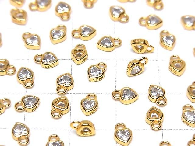 Silver 925 Heart Charm 6x4x2mm (with CZ) [18KGP] 2pcs
