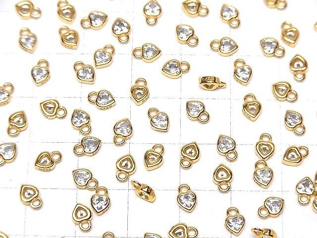 Silver 925 Heart Charm 6x4x2mm (with CZ) [18KGP] 2pcs