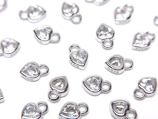 Silver 925 Heart Charm 6x4x2mm (with CZ) [Rhodium Plated] 2pcs