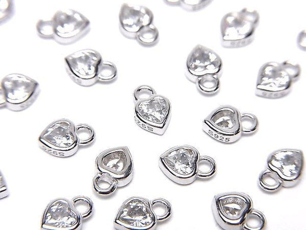 Silver925 Heart 6x4x2mm Charm (with CZ) [Rhodium Plated] 2pcs
