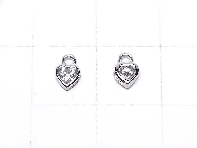 Silver 925 Heart Charm 6x4x2mm (with CZ) [Rhodium Plated] 2pcs