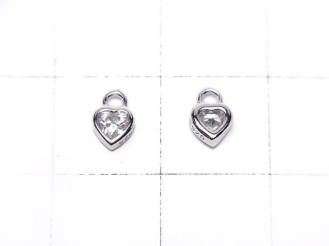 Silver925 Heart 6x4x2mm Charm (with CZ) [Rhodium Plated] 2pcs