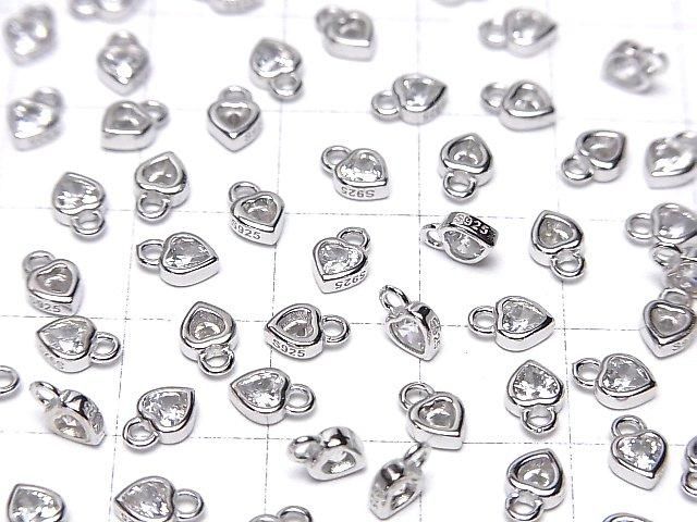 Silver 925 Heart Charm 6x4x2mm (with CZ) [Rhodium Plated] 2pcs